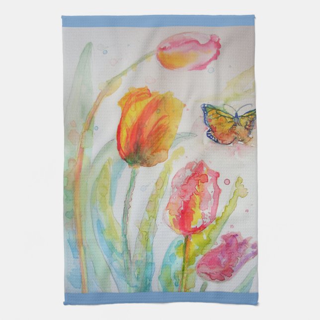 Colorful Tulip Watercolour Tea Towel (Vertical)
