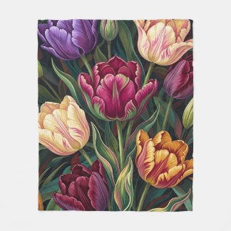 Colorful Tulips Floral Painting Fleece Blanket