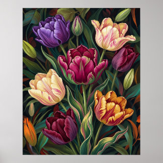 Colorful Tulips Floral Painting Poster