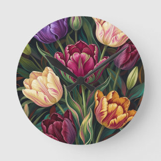 Colorful Tulips Floral Painting Round Clock
