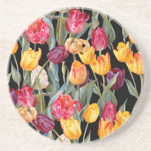 Colorful tulips, isolated black background. coaster