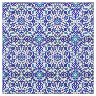 Colorful Turkish Ottoman Iznik Blue Tile Motif Fabric