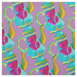 Colorful Turkish teapot watercolor Fabric