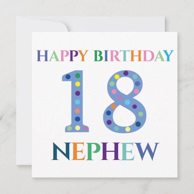 Colorful Typography Happy Birthday 18 Nephew Card (Front)
