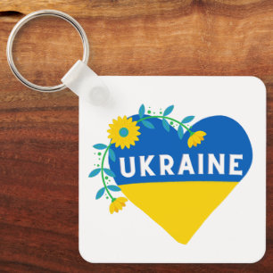 Colorful Ukraine Flag Flower Heart Key Ring