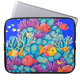 Colorful Underwater Coral Reef Seamless Pattern Laptop Sleeve