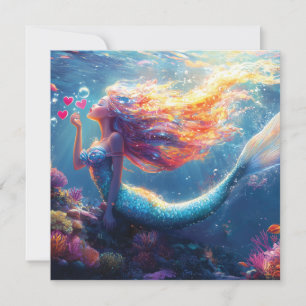 Colorful Underwater Mermaid Illustration  Holiday Card