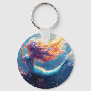 Colorful Underwater Mermaid Illustration Key Ring