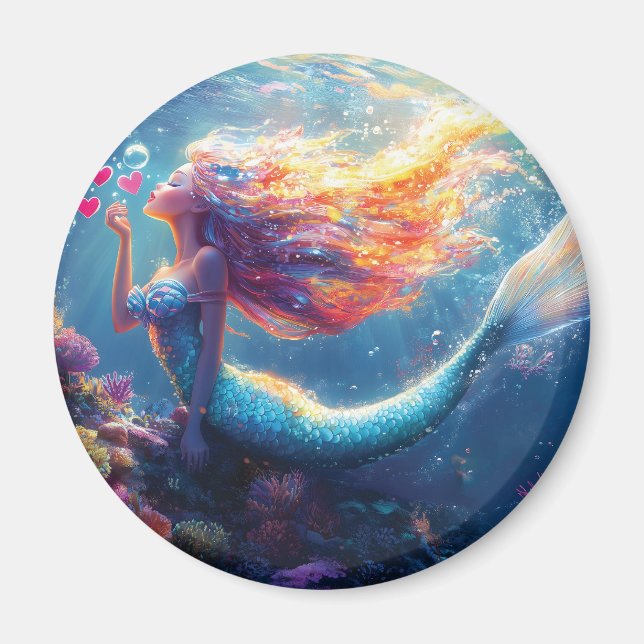 Colorful Underwater Mermaid Illustration  Magnet (Front)