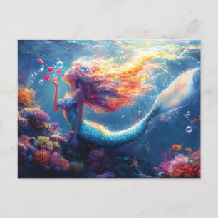 Colorful Underwater Mermaid Illustration  Postcard