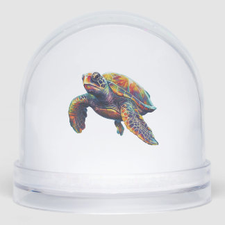 Colorful underwater sea turtle dreamlike beautiful snowglobe