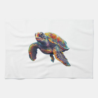 Colorful underwater sea turtle dreamlike beautiful tea towel