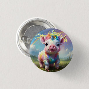 Colorful Unicorn Baby Pig Acrylic Art, 3 Cm Round Badge