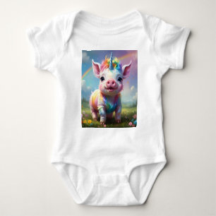 Colorful Unicorn Baby Pig Acrylic Art, Bodysuit