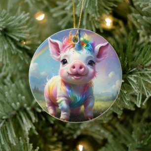 Colorful Unicorn Baby Pig Acrylic Art, Ceramic Tree Decoration