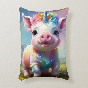 Colorful Unicorn Baby Pig Acrylic Art, Decorative Cushion