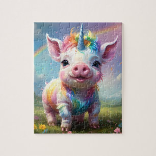 Colorful Unicorn Baby Pig Acrylic Art, Jigsaw Puzzle