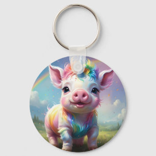Colorful Unicorn Baby Pig Acrylic Art, Key Ring
