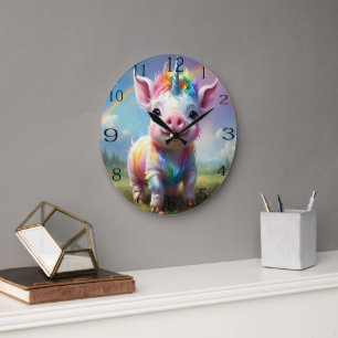 Colorful Unicorn Baby Pig Acrylic Art, Large Clock