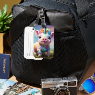Colorful Unicorn Baby Pig Acrylic Art, Luggage Tag