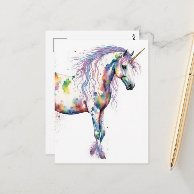 Colorful Unicorn Fantasy Postcard (Front/Back In Situ)