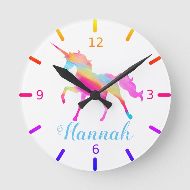 Colorful Unicorn Round Clock (Front)