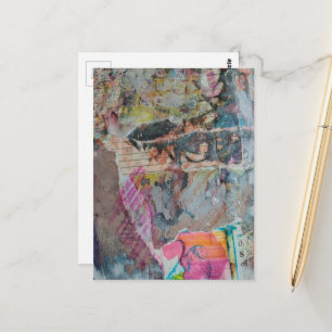 Colorful unique abstract mixed media collage postcard