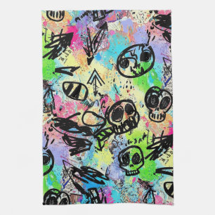 Colorful Urban Graffiti Pattern (1) Tea Towel