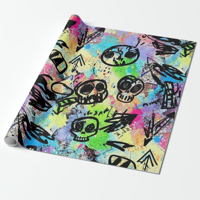 Colorful Urban Graffiti Pattern (1) Wrapping Paper (Unrolled)