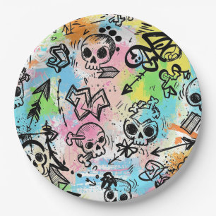 Colorful Urban Graffiti Pattern (6) Paper Plate