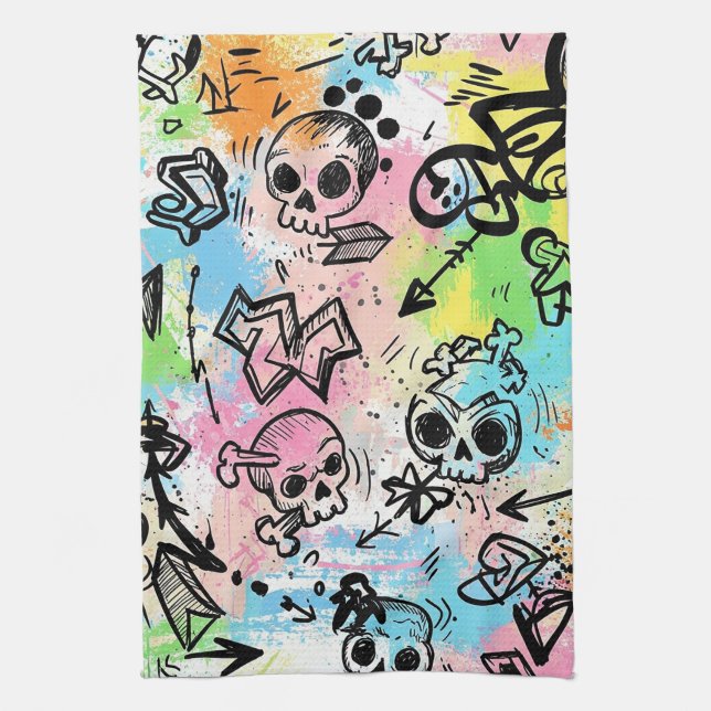 Colorful Urban Graffiti Pattern (6) Tea Towel (Vertical)