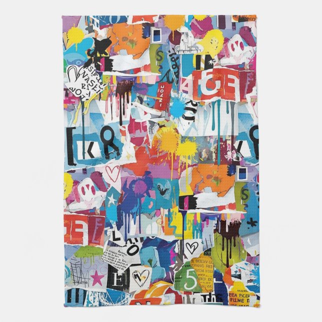 Colorful Urban Graffiti Pattern (8) Tea Towel (Vertical)