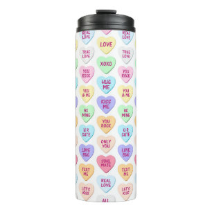 COLORFUL VALENTINE CANDY MESSAGE HEARTS THERMAL TUMBLER