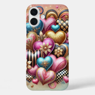 COLORFUL VALENTINE LOVE HEARTS iPhone 16 PLUS CASE