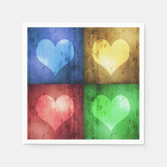 Colorful Valentine's Day Rustic Hearts Napkin (Front)