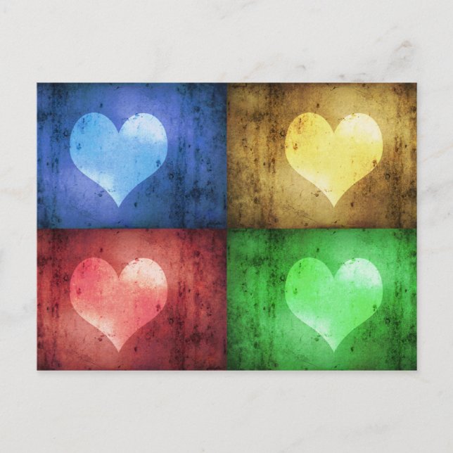 Colorful Valentine's Day Rustic Hearts Postcard (Front)