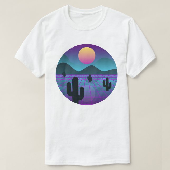 Colorful Vaporwave Cactus "Digital Desert" T-Shirt (Design Front)