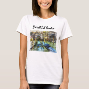 Colorful Venice Blue Gondolas Painting T-Shirt