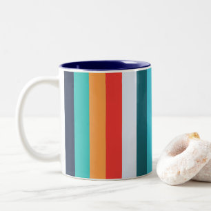 Colorful Vertical Retro Stripes Two-Tone Coffee Mug