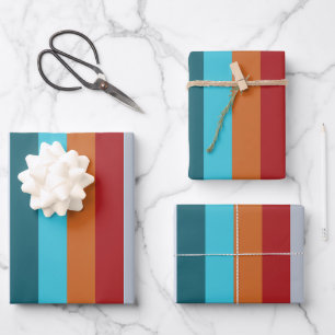 Colorful Vertical Retro Stripes Wrapping Paper Sheet