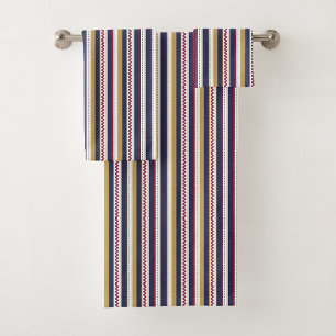 colorful vertical stripes in purple blue gold bath towel set