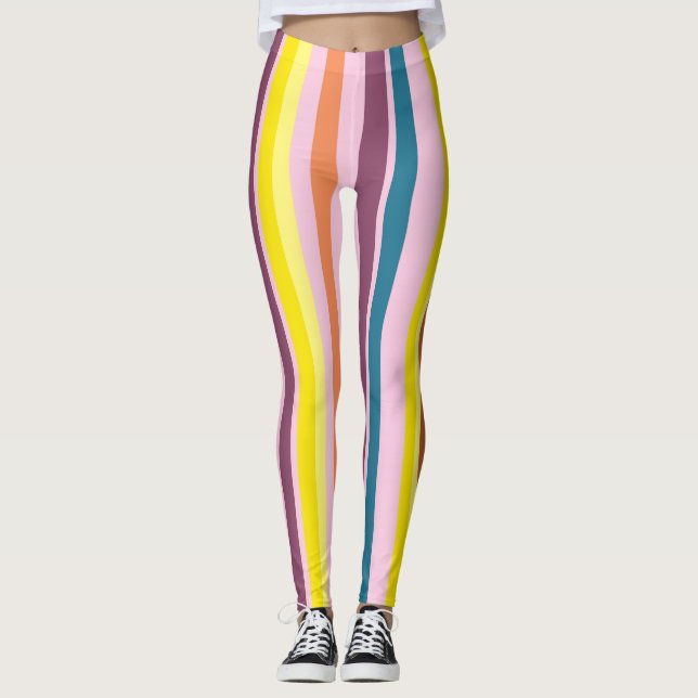 Colorful Vertical Stripes Leggings (Front)