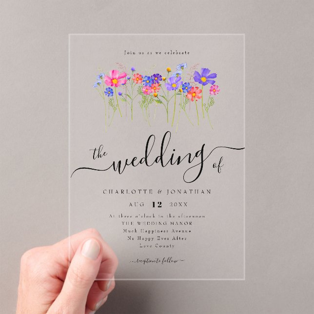 Colorful Vibrant Bold Boho Wildflower Wedding Acrylic Invitations (Insitu (Handheld))