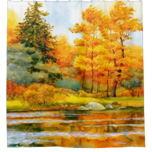 Colorful vibrant hand drawn watercolor sketch draw shower curtain