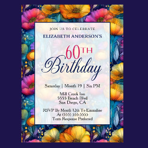 Colorful Vibrant Poppy Flower 60th Birthday Invitation