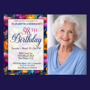 Colorful Vibrant Poppy Flower 98th Birthday Invitation
