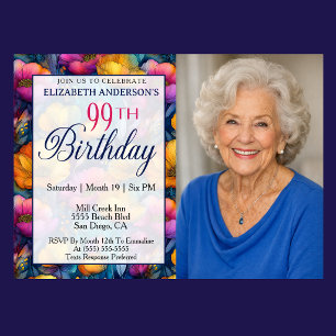 Colorful Vibrant Poppy Flower 99th Birthday Photo Invitation