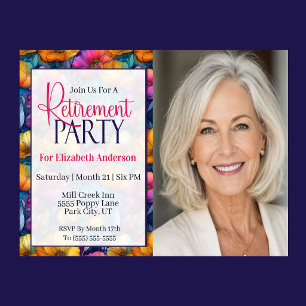 Colorful Vibrant Poppy Flower Retirement Party Invitation