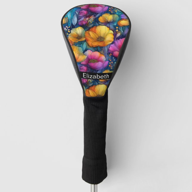 Colorful Vibrant Poppy Personalized Golf Head Cover (Front)