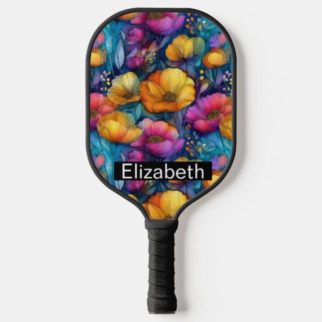 Colorful Vibrant Poppy Personalized Pickleball Paddle (Front)